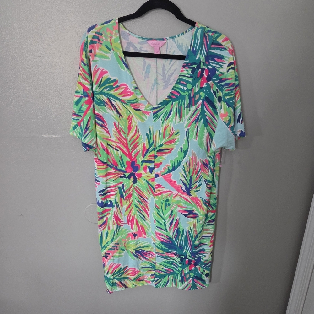 Lilly Pulitzer Womams Lindley Blue Casual Caftan Shirt Dress. Boho Relaxed Sz S - Picture 3 of 8